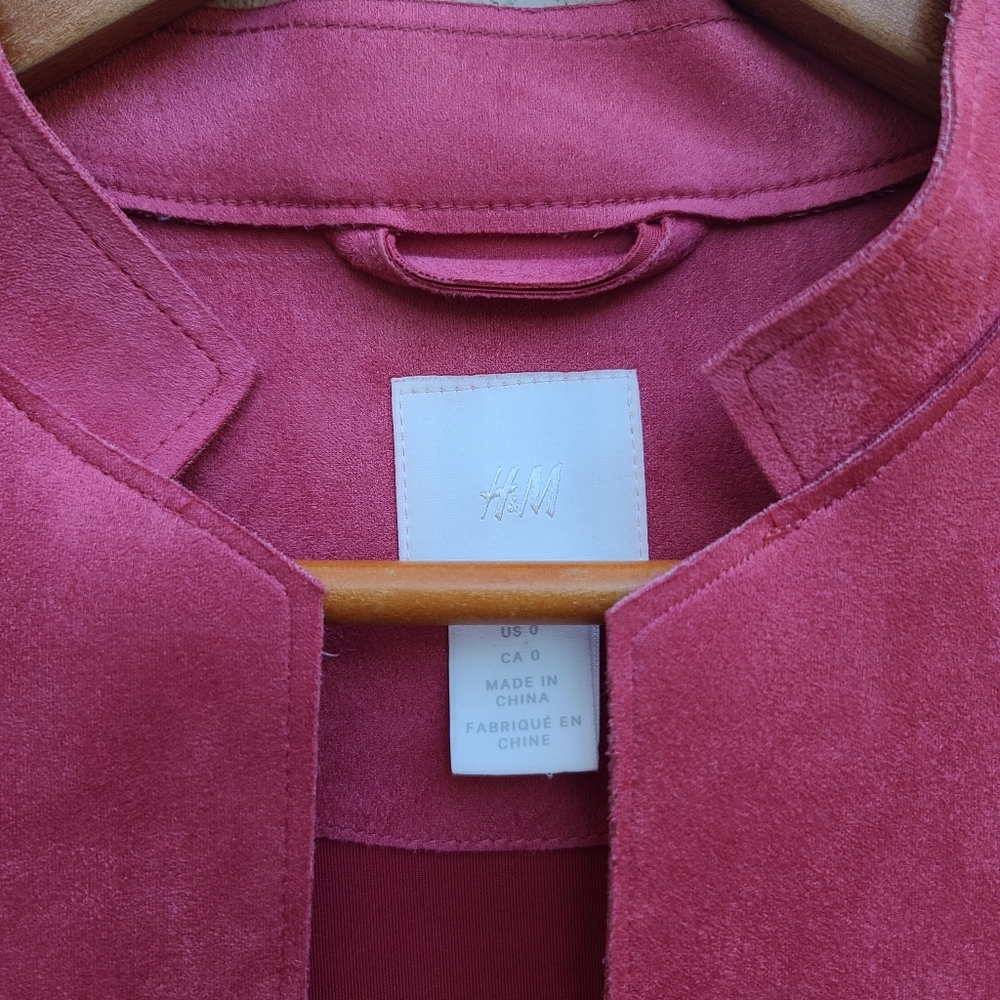 H&M | Faux Suede Raspberry Red Straight Cut Coat - image 3